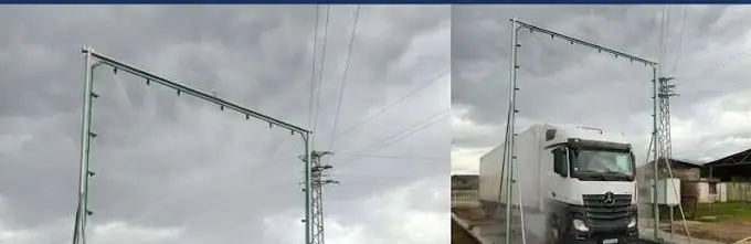 Πύλη απολύμανσης οχημάτων Hydrava στην είσοδο κτηνοτροφικής μονάδας